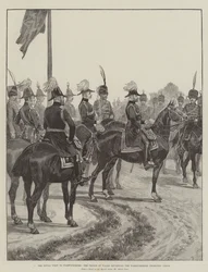 Der königliche Besuch in Warwickshire, der Prinz von Wales überprüft das Warwickshire Yeomanry Corps